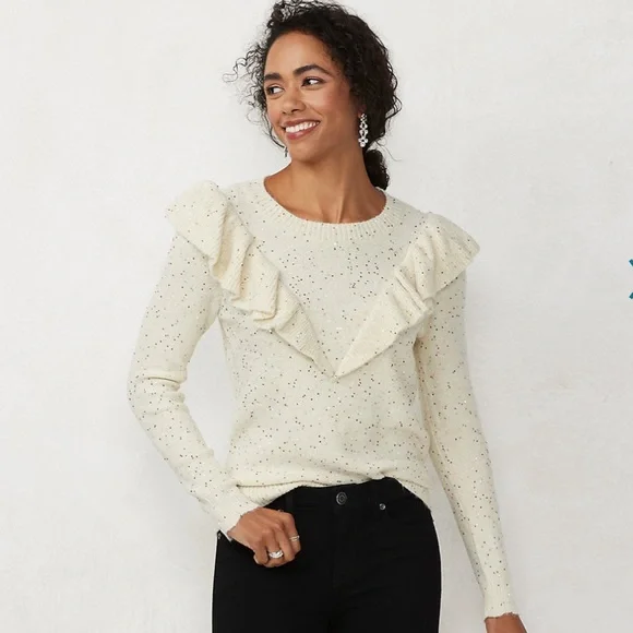 LC Lauren Conrad Sequin Ruffle Shoulder Sweater - Picture 1 of 1